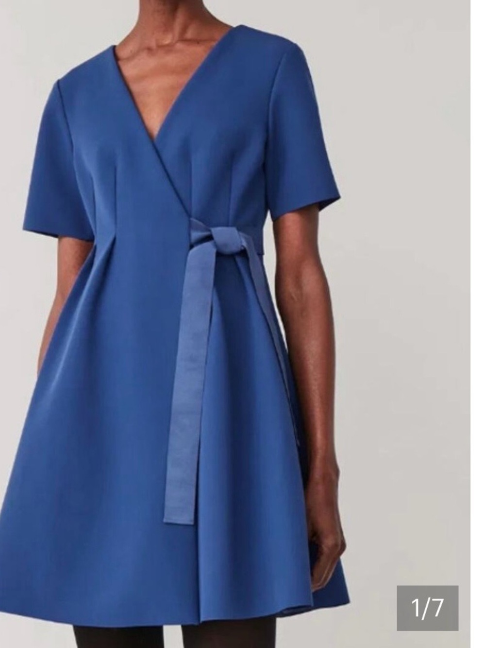 COS Royal Blue Scuba Wrap Mini Dress 2 Short Sleeve Belted Preppy Minimalist NWT